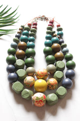Earthy Shades Wooden Beads 3 Layer Necklace