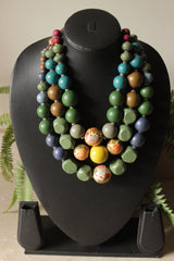 Earthy Shades Wooden Beads 3 Layer Necklace