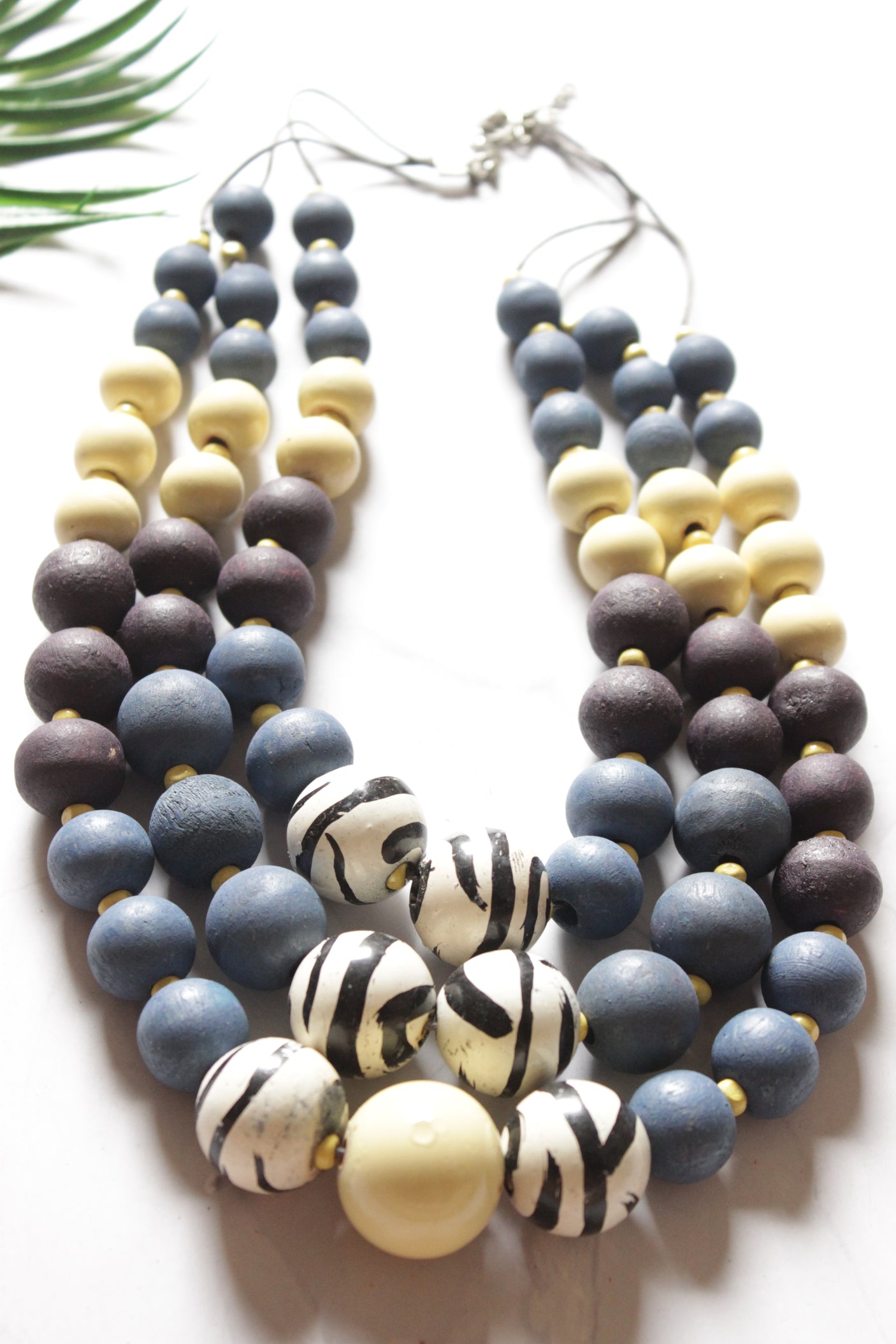 Earthy Wooden Beads 3 Layer Necklace