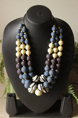 Earthy Wooden Beads 3 Layer Necklace