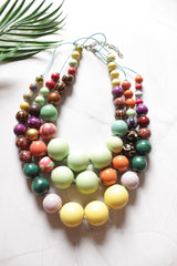 Vibrant Hand Painted Wooden Beads 3 Layer Necklace