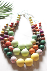 Vibrant Hand Painted Wooden Beads 3 Layer Necklace