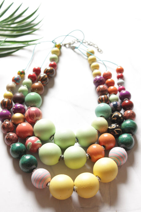 Vibrant Hand Painted Wooden Beads 3 Layer Necklace