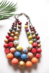 Vibrant Hand Painted Wooden Beads 3 Layer Necklace