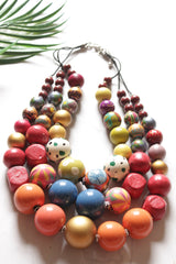 Vibrant Hand Painted Wooden Beads 3 Layer Necklace