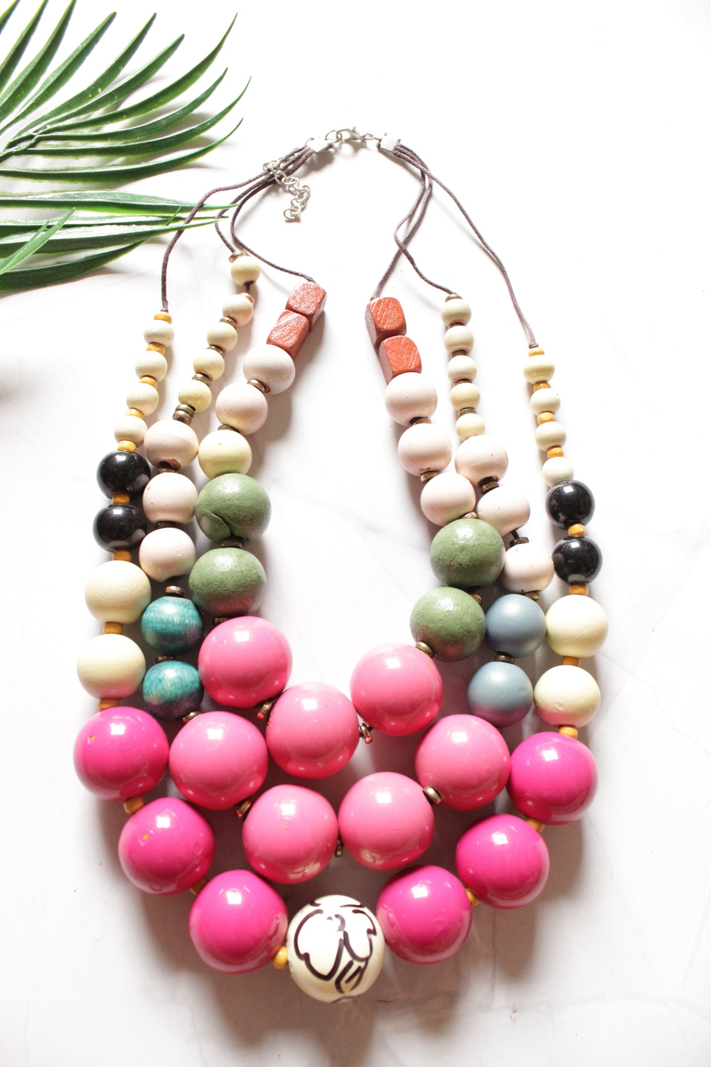 Vibrant Hand Painted Wooden Beads 3 Layer Necklace