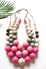 Vibrant Hand Painted Wooden Beads 3 Layer Necklace