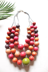 Pink and Orange Hand Painted Wooden Beads 3 Layer Necklace
