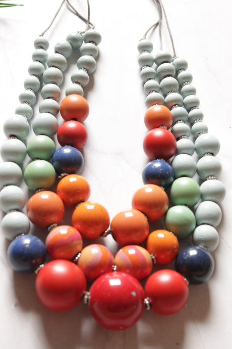 Multi-Color Wooden Beads 3 Layer Necklace