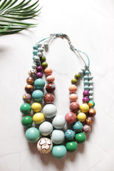 Multi-Color Hand Painted Wooden Beads 3 Layer Necklace
