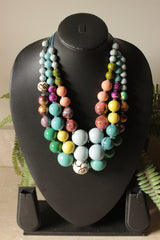 Multi-Color Hand Painted Wooden Beads 3 Layer Necklace