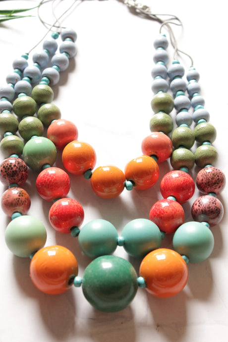 Multi-Color Wooden Beads 3 Layer Necklace