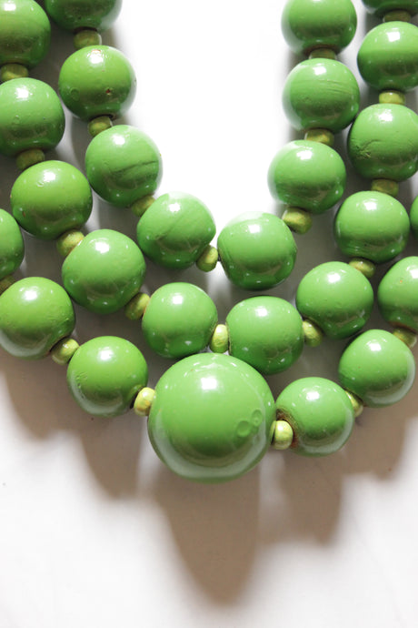 Green Wooden Beads 3 Layer Necklace
