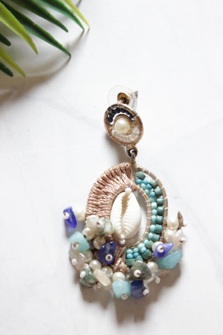 Shell, Beads and Fabric Handmade Earrings