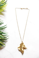 Hammered Metal Abstract Shape Pendant Bronze Finish Chain Necklaace