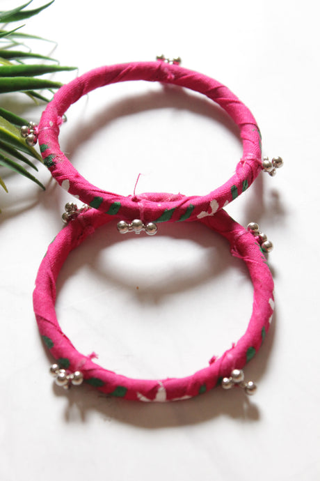 Set of 2 Pink Fabric and Ghungroo Handmade Bangles
