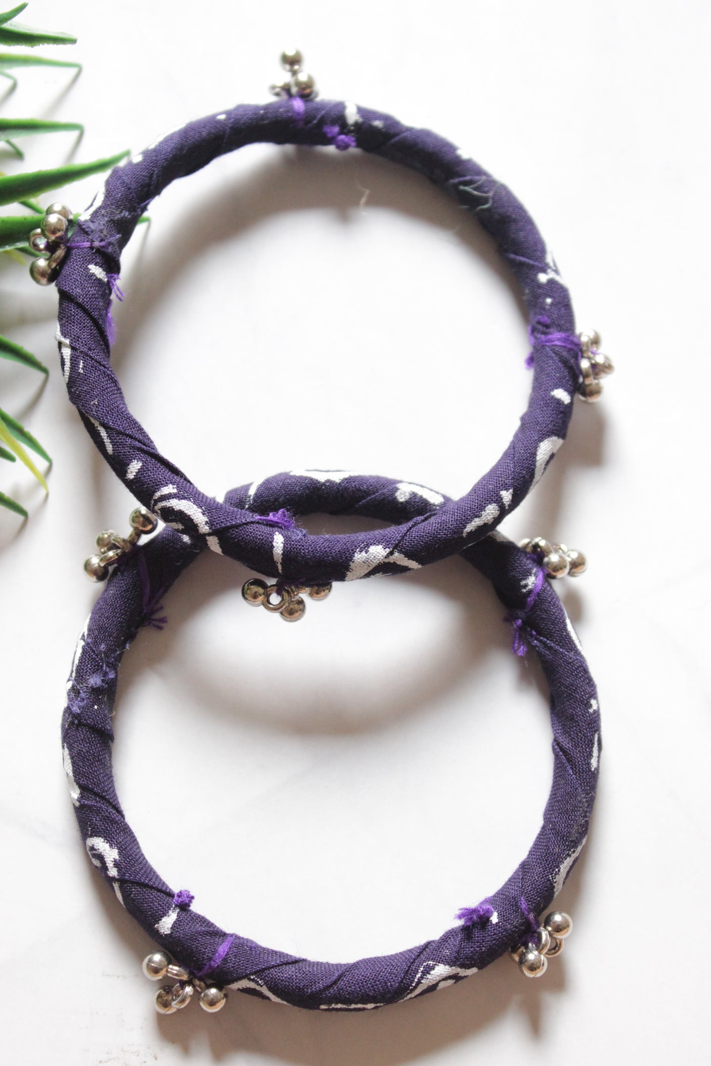 Set of 2 Violet Fabric and Ghungroo Handmade Bangles