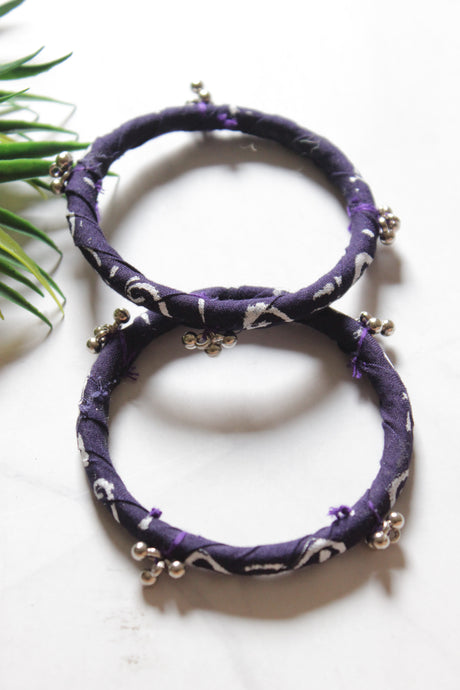 Set of 2 Violet Fabric and Ghungroo Handmade Bangles