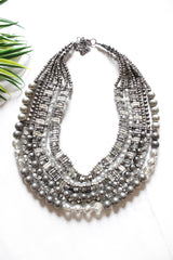 Grey Acrylic and Glass Beads Handmade Necklace