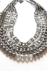 Grey Acrylic and Glass Beads Handmade Necklace