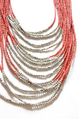 Orange and Silver Beads Mult-Layer Beaded Handmade Boho Necklace