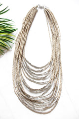 Ivory and Silver Beads Multi-Layer Handmade Beaded Necklace
