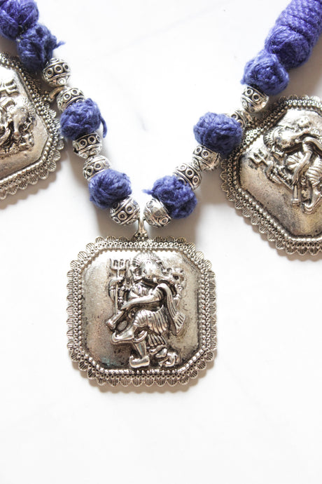 Oxidised Finish Lord Ganesha Embossed Charms Handmade Necklace