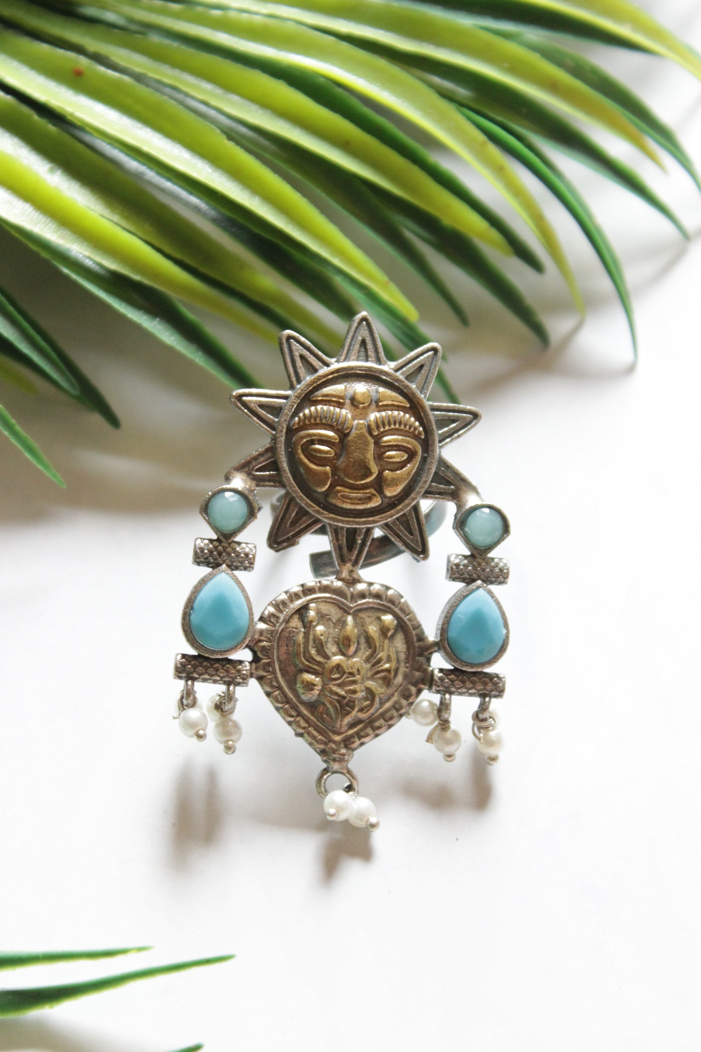 Dual Tone Statement Cocktail Sun Ring