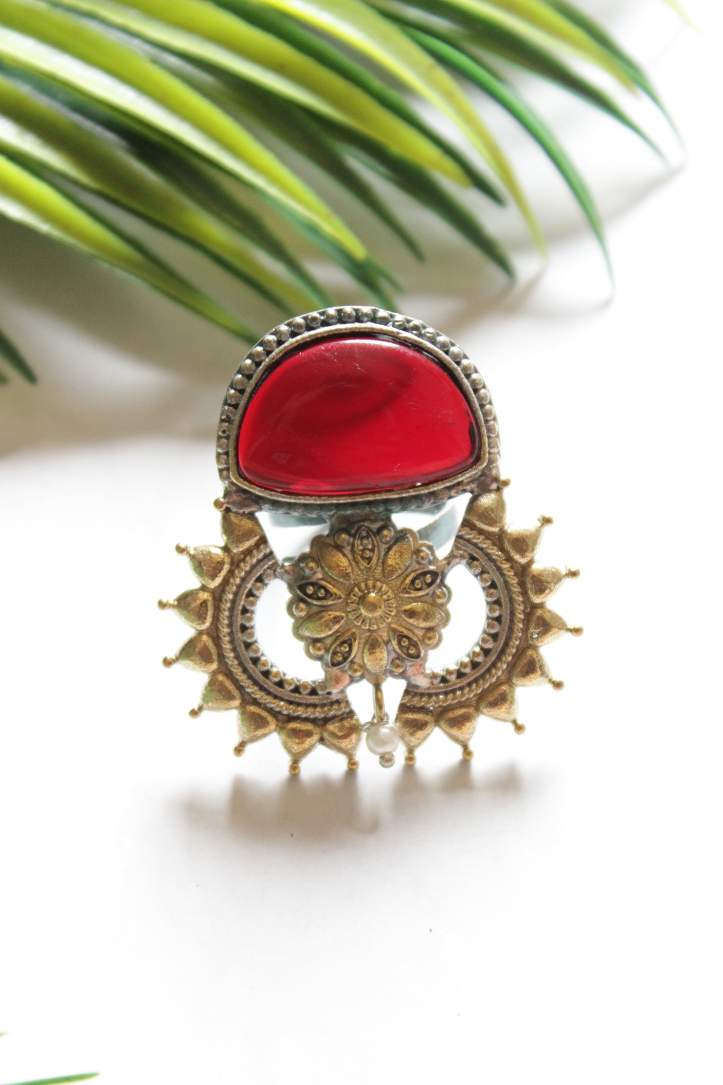 Red Center Stone Gold Tone Statement Cocktail Ring