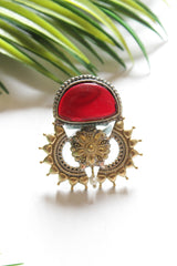 Red Center Stone Gold Tone Statement Cocktail Ring