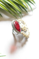 Red Center Stone Gold Tone Statement Cocktail Ring