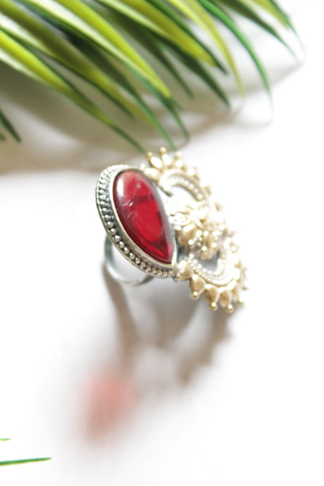 Red Center Stone Gold Tone Statement Cocktail Ring