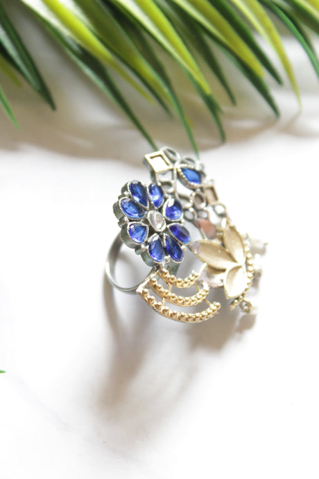 Gold Tone Purple Glass Stones Embedded Statement Cocktail Ring