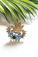 Dual Tone Glass Stones Embedded Statement Cocktail Ring