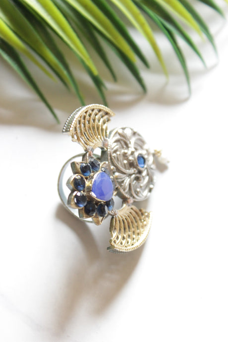 Dual Tone Glass Stones Embedded Statement Cocktail Ring