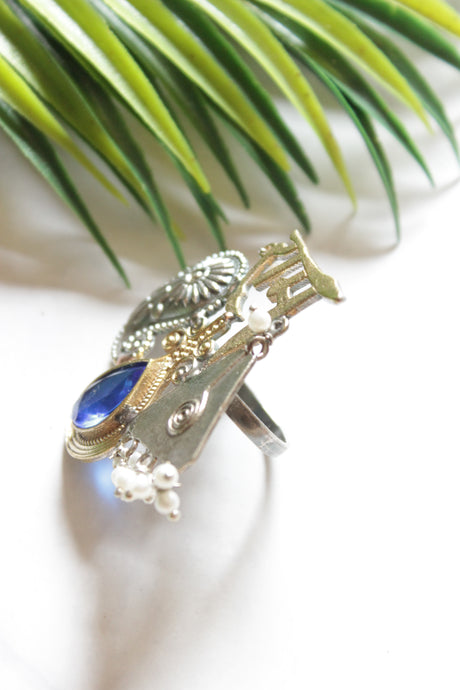 Dual Tone Glass Stones Embedded Statement Cocktail Ring