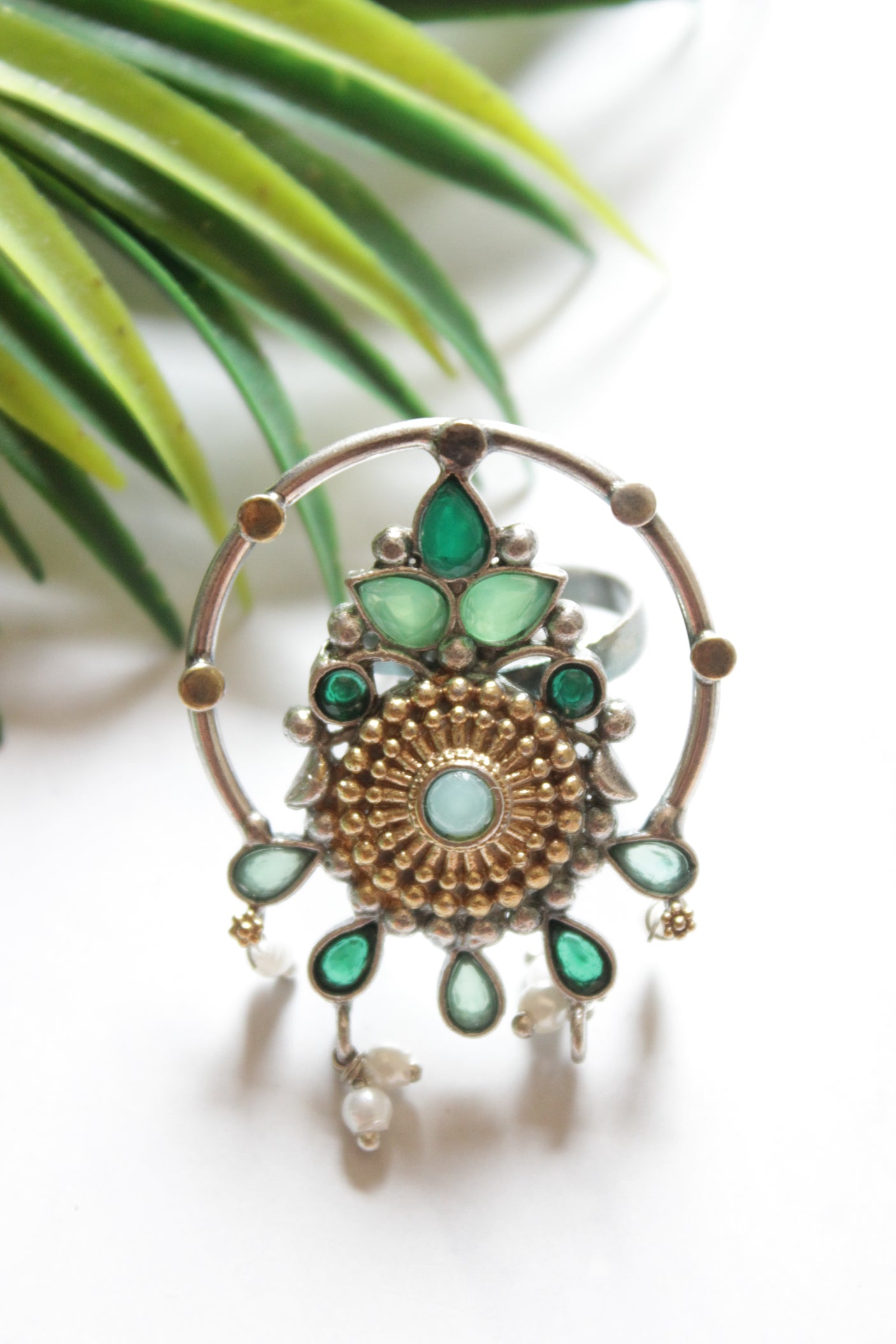 Dual Tone Glass Stones Embedded Statement Cocktail Ring