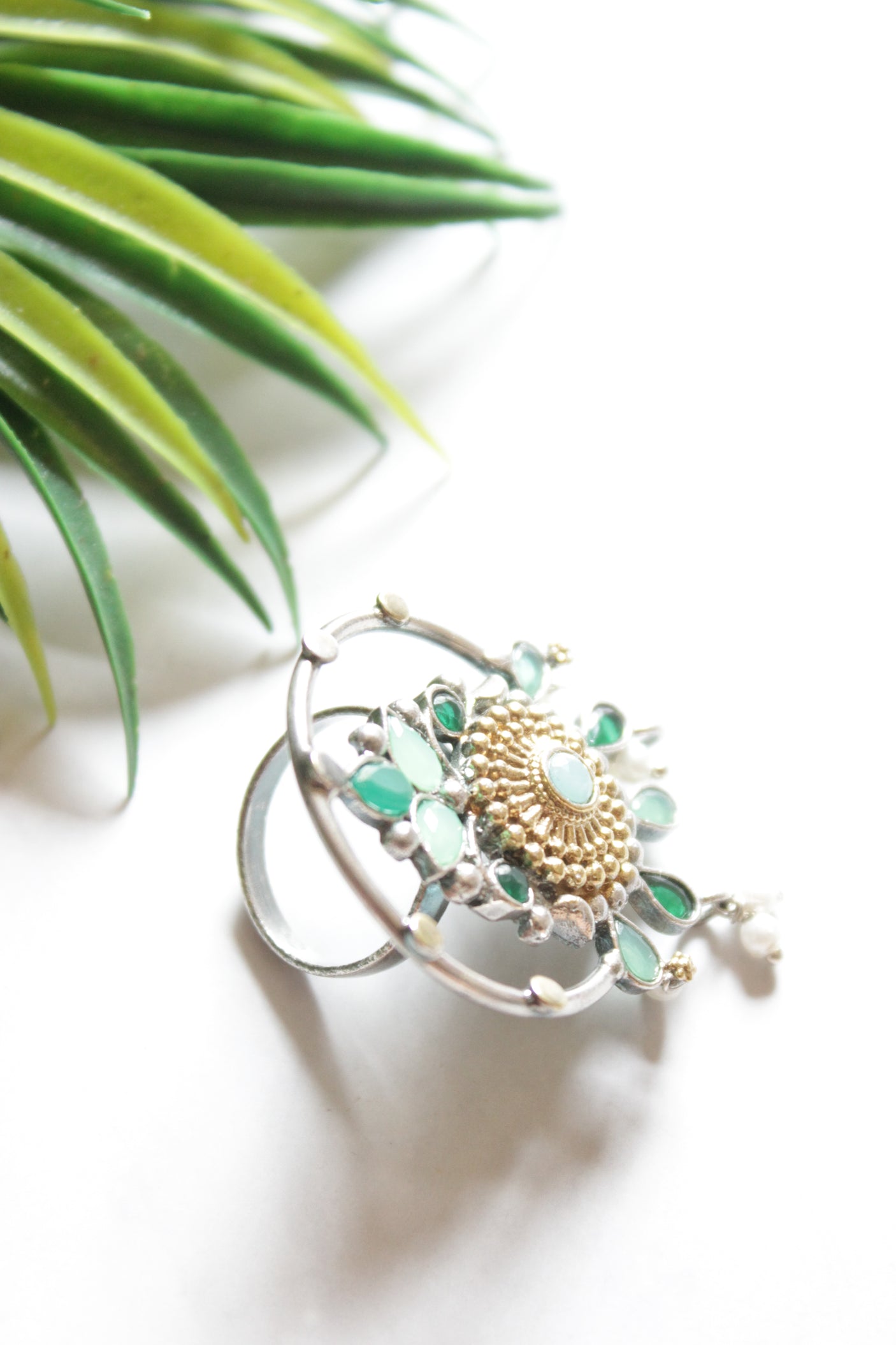 Dual Tone Glass Stones Embedded Statement Cocktail Ring