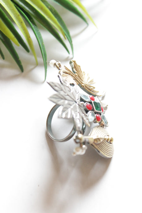 Dual Tone Glass Stones Embedded Statement Cocktail Ring