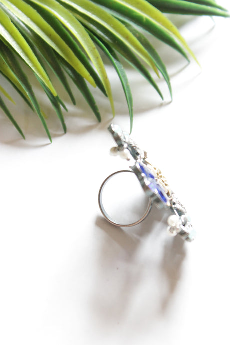 Dual Tone Glass Stones Embedded Statement Cocktail Ring