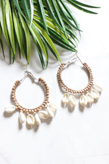 Handmade Wooden Beads and Shell Hoop Earrings