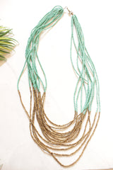 Turquoise and Bronze Color Beads Multi-Layer Handmade Beaded Necklace