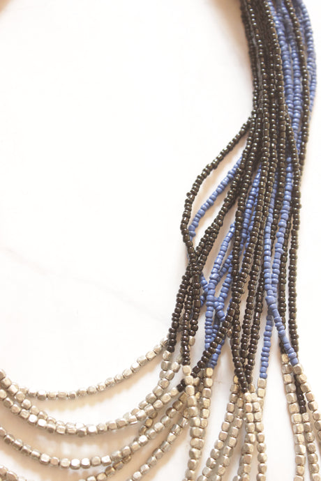 Purple and Siilver Beads Multi-Layer Handmade Beaded Necklace