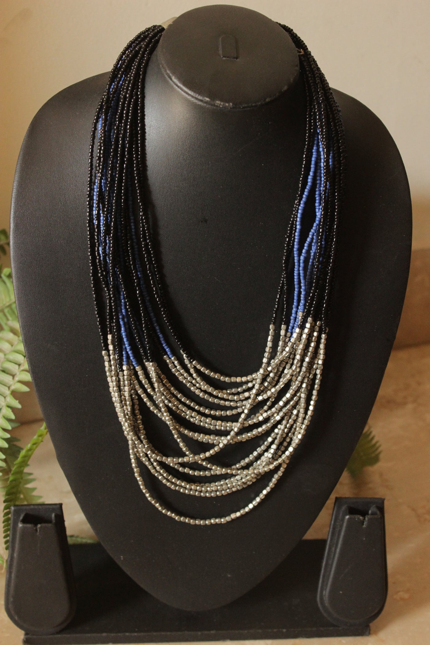 Purple and Siilver Beads Multi-Layer Handmade Beaded Necklace