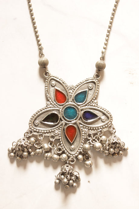 Oxidised Finish Ghungroo Embellished Chain Necklace Set