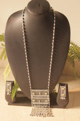 Oxidised Finish Net Pattern Pendant Necklace Set
