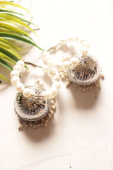 Jhumka Earrings with Circular Hoop of White Beads
