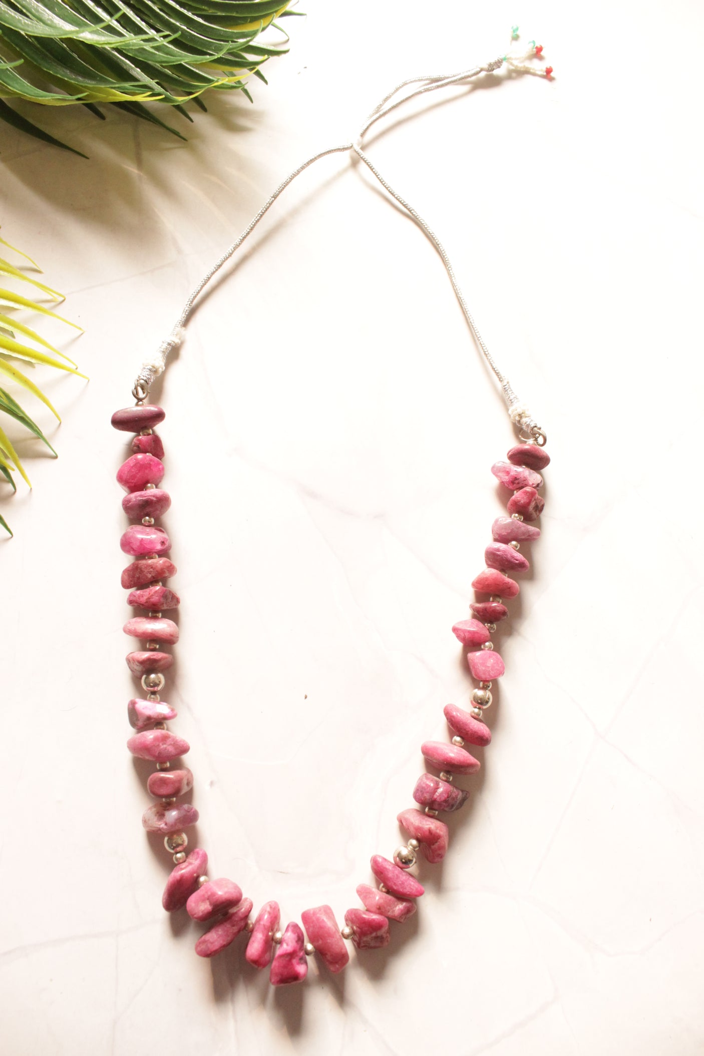 French Pink Raw Cut Natural Stones Necklace with Adjustable Length