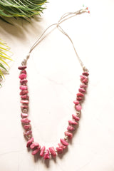 French Pink Raw Cut Natural Stones Necklace with Adjustable Length