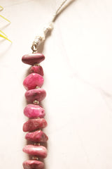 French Pink Raw Cut Natural Stones Necklace with Adjustable Length